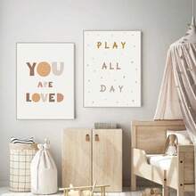 1pc Boho Foot Mushroom You Are Loved Play All Day Be Wild Home Nursery Art Canvas Painting Room Wall Decor Posters Picture Decoration Gift Optional Frame,Wall Art With Frame - Multicolor - View 6
