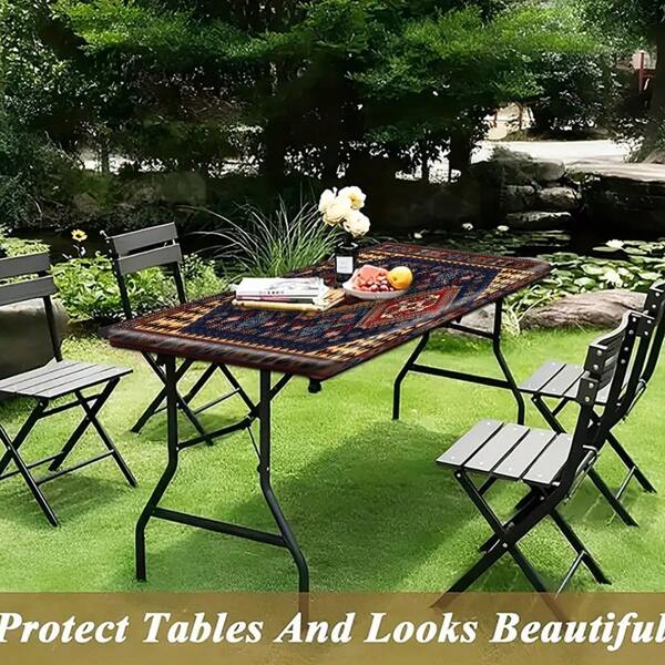 1pc Outdoor Tablecloth With Elastic Edge, Lightweight And Washable, Vintage Nordic Moroccan Boho Checkered Printed Tablecloth/Table Cover, Suitable For Home Gatherings, Outdoor Picnic, Holiday Theme Parties, Indoor/Outdoor Use