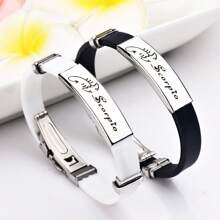 1pc Fashion Stainless Steel 12 Zodiac Signs Leather Bracelet Suitable For Men Everyday Wear