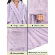 Premium Womens Plush Soft Robe Fluffy, Warm, Fleece Sherpa Shaggy Bathrobe - Lavender - View 4