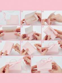 10 Sets- Wedding Favor Boxes DIY Set,Pink Kraft Boxes With Pearl Handles,Ribbons,Stickers,Birthday,Party Favors,Boutique,Wedding And Anniversary Gift Boxes For ,Babyshower Party Decorations,