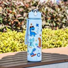 1 个 700ml/23oz 可爱卡通珊瑚主题印花塑料水瓶，带吸管、盖子和编织带，适合户外运动、露营、学校、野餐、旅行、生日、复活节、独立日、妇女节、母亲节礼物 - 彩色 - 查看 16