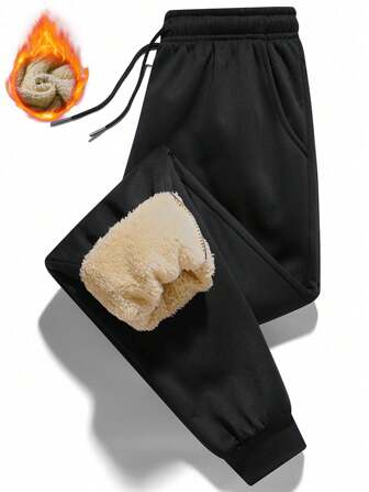 Men's Solid Color Casual Fashionable Daily Versatile Printed Fleece Warm Pants