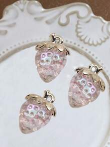 3pcs Cute Semi-Transparent 3D Strawberry & Cherry Pendant For DIY Jewelry, Earrings Supplies