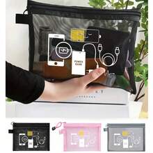 Equipped With Mobile Phone Battery, Power Bank, Data Cable, And Charger Patternmesh Cosmetic Bag With Data Cable Pattern, Red Air Cushion Storage Portable Storage Bag, Makeup Bag, Skincare Bag, Travel Essentials, Dormitory Supplies, Wedding Bride Gifts, Mother Gifts, Birthday Gifts, Gifts For Friends And Teachers, Bathroom Storage, Jewelry Storage, Lip Oil And Cosmetics Storage Bag,Bedroom Room Decor,Back To School - Multicolor - View 10