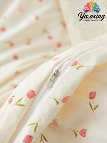 2/3pcs Cream White Tulip Floral Print Washed Microfiber Duvet Cover Set, Breathable & Super Soft, Suitable For All Seasons (1pc Duvet Cover + 1/2pcs Pillowcase, Excluding Comforter/Pillow), Soft Dual-Color Design, Ideal For Bedroom, Guest Room, Dorm. 1pc Duvet Cover + 1/2pcs Pillowcase (Comforter/Pillow Not Included), Machine Washable, Size Options: Super King, King, Standard Double, Single, Dorm, Back To School - Creamy White - View 9