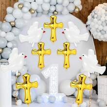 6 Stücke 86 cm Erste Kommunion Dekorationen Taufe Kreuze Ballons Weiße Tauben Ballons für Heilige Kommunion Gott segne Taufe Gedenktag Thema Geburtstag Party Dekorationen (Gold)