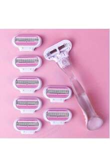 1 个手柄 + 8 个刀片套装女士比基尼手动脱毛工具 3 层不锈钢剃须刀片可更换刀片 - 彩色 - 查看 4