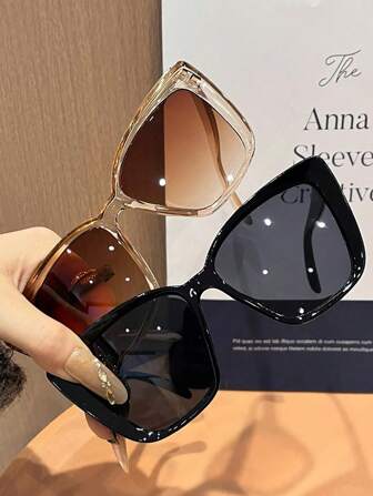 2 piezas Gafas de estilo ojo de gato con armazón de PC y lentes de colores, adecuadas para mujeres - Ideal para vacaciones, decoración de fiestas, accesorios de playa