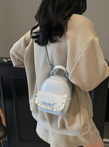 Latest Design, Fashion, Exquisite, Mini Backpack, Lace PU Leather, Suitable For Shopping, Dates, Casual Wear, College Style
