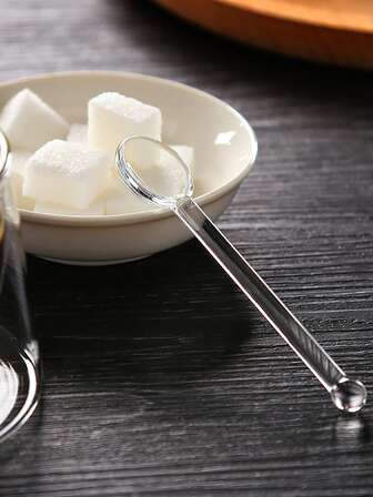 4 st glasskedar, teskedar, mini-kaffemixer, mjölk, juice, glass, tesked, dessertsked, glasskedar för hemmafest, transparent/gul, skolmaterial