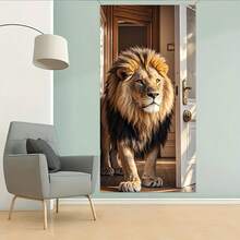 1 pieza (35*70 pulgadas/90*180cm), Material de poliéster, Cenefa para el marco de la puerta, Cortina de puerta 2D, Diseño de león majestuoso, Material de poliéster, Decoración colgante multiusos, Sin necesidad de energía, Se ajusta a la mayoría de las puertas, Decoración de fiesta de temporada