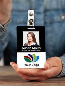 Personalized Vertical Photo ID Badge With Your Logo, Photo And Name, Comes With Lanyard Clip, Customized Vertical Double-Sided Photo ID Card, Vertical ID Badge - Multicolor - View 3