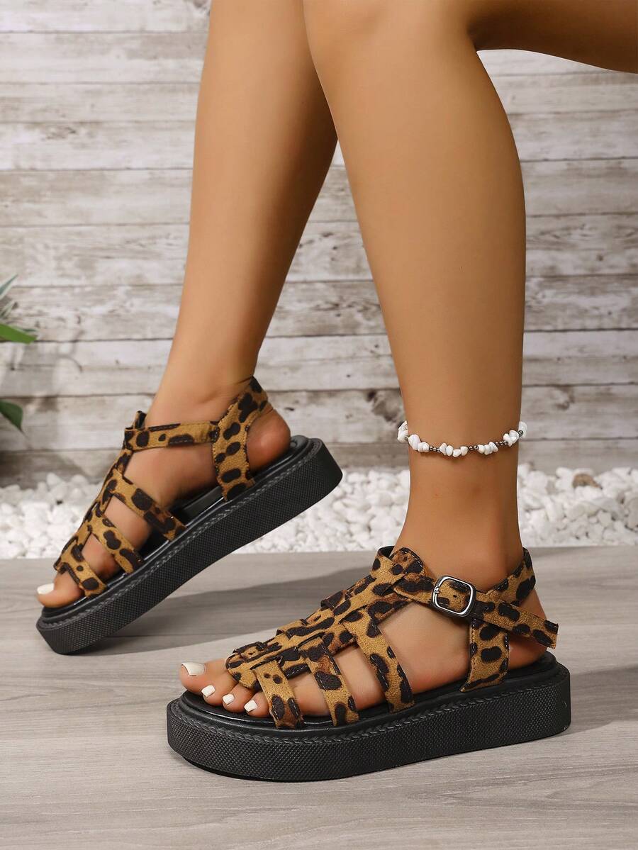 Damen minimalistische Pantoletten, lässige Strandresort Sandaletten mit offenem Zehenbereich und dicker Sohle, bequeme flache Mode-Slipper - Braun - Übersicht 1
