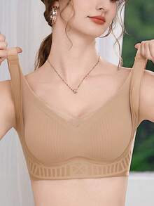 女士无缝聚拢文胸隐形胸垫 Bralette 裸色文胸贴身休闲舒适无钢圈内衣基础款纯色可调节 Bralette