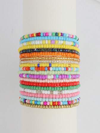 Lot de 12 pièces / 20 pièces Assortiment de couleurs Bracelet de cheville bohème perlé, bijoux faits main, convenant pour la tenue quotidienne et les accessoires vestimentaires de vacances