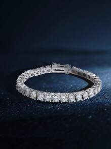 1 pieza Brazalete de Moissanita de imitación lujoso y simple, brazalete de tenis de circonita unisex estilo hip-hop, joyas de moda para uso diario, elegante para fiestas, opción de regalo perfecta