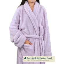 Premium Womens Plush Soft Robe Fluffy, Warm, Fleece Sherpa Shaggy Bathrobe - Lavender - View 3