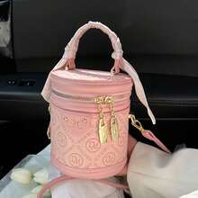 Chic Minimalist Cylinder Handbag, Bucket Bag For Everyday Use And Special Occasions - Pink - View 1
