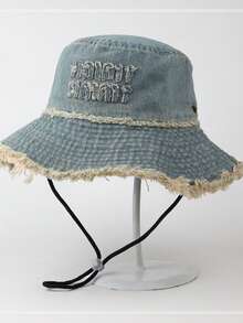 1顶女士时尚渔夫帽，户外旅行牛仔帽，带毛边装饰，时尚遮阳帽，适合春夏、学生日常生活、海滩等场合，可作礼物 - 彩色 - 查看 3