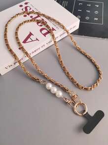 Woman's Elegant Pearl Lanyard Crossbody Phone String With Metal Chain, Chic Design Gifts For Mother, Family, Friends, Birthday, Holiday Phone Charm, Phone Chain