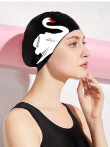 1pc Swan Design Silicone Swim Cap, Comfortable Waterproof Large Size For Long Hair Women, Fashionable