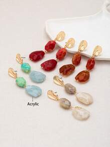 1 Pair Vintage Bohemian Style Elegant Resin Asymmetrical Texture Oval Earrings, Versatile
