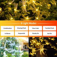 1pc Solar Powered Dragonfly String Lights, 8 LED Lighting Modes Outdoor Waterproof Fairy Lights For Garden, Yard, Balcony, Tree, Patio, Porch, Pathway, Fence; Decorative Hanging Solar Lights For Backyard
