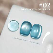 15ml Esmalte para Unhas com Efeito Olho de Gato da Série Ilha, Novo Estilo Quente da Primavera e Verão de 2025, entre Celebridades da Internet, Branco, Esmalte Azul-Mar com Efeito Brilhoso de Contas