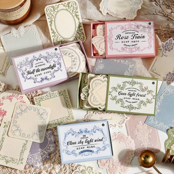 30 Pcs/Box Minimalist Creative Embossed Memo Pads, Retro Scrapbooking Diary Stationery, DIY Decor Craft Material, Holiday Gift, Personalized Scrapbooking School Supplies, Back To School