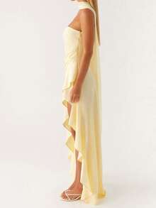 Women Casual Tube Dress Summer Solid Color/Floral Print High Low Ruffles Dress With Scarf For Cocktail Streetwear