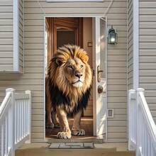 1 pieza (35*70 pulgadas/90*180cm), Material de poliéster, Cenefa para el marco de la puerta, Cortina de puerta 2D, Diseño de león majestuoso, Material de poliéster, Decoración colgante multiusos, Sin necesidad de energía, Se ajusta a la mayoría de las puertas, Decoración de fiesta de temporada