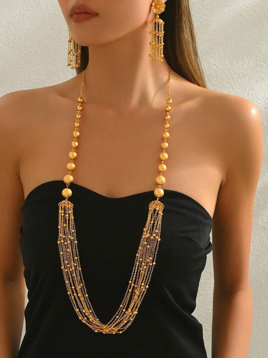 3pcs Hollow Floral Design Luxury Vintage Accessories, Fashionable For Bride, Wedding, Party, Eid Al-Adha Festival - Yellow Gold - View 1