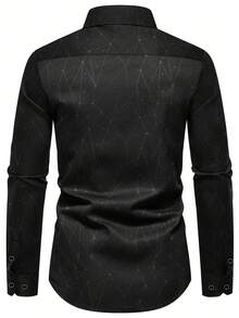 Men's Classic Fashionable Long Sleeve Geometric Print Shirt, European And American Style Business Casual Shirt, Exclusive Design, Versatile And Affordable, Essential For Business And Leisure, Fall