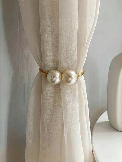 1pc Wholesale Pearl Bracelet, European & American Alloy Metal Accessories, Double Layer Pearl Bracelet For Women, Asymmetric Semi-Open Curtain Buckle With Faux Pearl - Elegant Home Decor Accessories, Fashionable, Suitable For Living Room, Kitchen, Dining Room, Bathroom