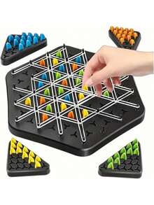 便携式三角象棋游戏 - 耐用的 ABS 棋盘，配有彩色橡皮筋，互动家庭和旅行策略游戏，圣诞节、新年和生日的理想礼物，棋盘套装 - 彩色 - 查看 12