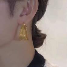 一对欧美圆形几何纹理多层复古风格女士耳环，节日佩戴 - 金黃色 - 查看 3