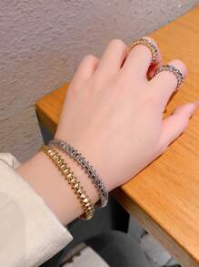 2pcs European & American Style Vintage Rivet Asymmetrical High-End Luxury Personalized Copper Ring & Bracelet Jewelry Set