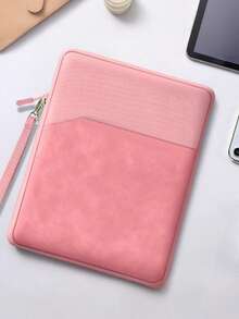 1pc Polyester Material Pink Lightweight Zipper Large Capacity Multi-Layer Electronic Notebook With Padded Travel Protective Case, Suitable For 8"/11"/12.9" Tablets