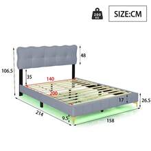 Upholstered Youth Bed With LED Light, Backrest, Velvet Slatted Frame, High Metal Feet (Mattress Not Included) - 灰色 - 查看 3