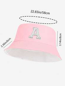 1pc Women's Fashionable 26 Pearl Letter Bucket Hat, Versatile Outdoor Sun Hat, Suitable For Spring & Summer Daily Wear, Outdoor Camping, Hiking, Street Style Matching, Great Gift - Pink - View 3