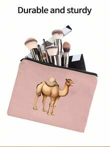 1pc Camel Themed Printed Zipper Makeup Bag, Large Capacity Cosmetic Bag, Skincare Products Storage Pouch, Travel Makeup Bag, Solid Color Zipper Pouch, Suitable For Wedding, Vacation, Makeup, Skincare Storage, Gift Giving, Travel Essential, Back To School, Student Stationery Bag, Travel Bag, Women Travel Cosmetic Bag - Multicolor - View 6