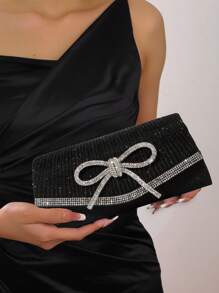 Luxury Rhinestone Bow Decor Evening Fashion Crystal Clutch Women Pleated Hand Bag For Party, Wedding