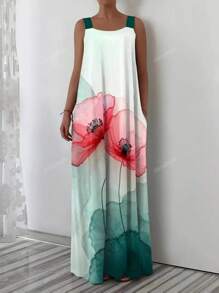 Vestido midi de tirantes finos con estampado floral, ideal para vacaciones