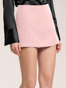 Women's Solid Color High Waist All-Match Skorts, Casual & Versatile - Pink - View 5