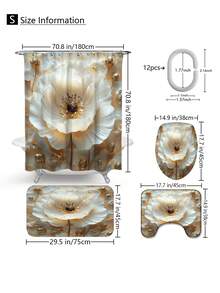 1pc/4pcs Premium 3D Embossed Floral Bathroom Curtain & Mat Set, Modern Minimalist Shower Curtain 70.8x70.8in With 12 Hooks, Non-Slip Bath Mat, U-Shaped Toilet Lid Cover, Bathroom Decor, Bath Accessories, Home Furnishing Christmas Decor
