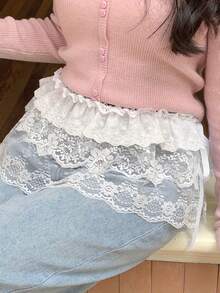 Womens Lace Shirt Extender Flower See Through Tie-Up Half Shirts For Layering Clothing Accessories - trắng - Xem 2