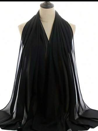 1pc 205cm Pearl Chiffon Long Scarf, Solid Color, Fashionable, Sun Protection