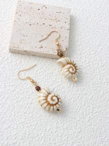 Handmade Stone Beads, Stainless Steel Fish Hook, Ocean Series Earrings, Ceramic Seashell Earrings For Women