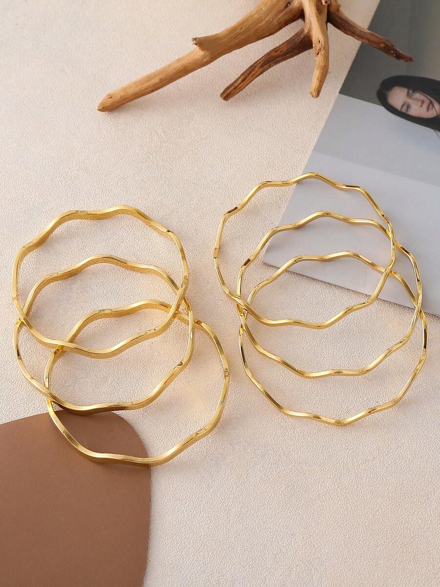 3pcs Stacked Bracelets, Stainless Steel Plated Fashionable Wave Design, Suitable For Men And Women, Daily Wear And Parties - 3-piece Wave Bracelet - View 1